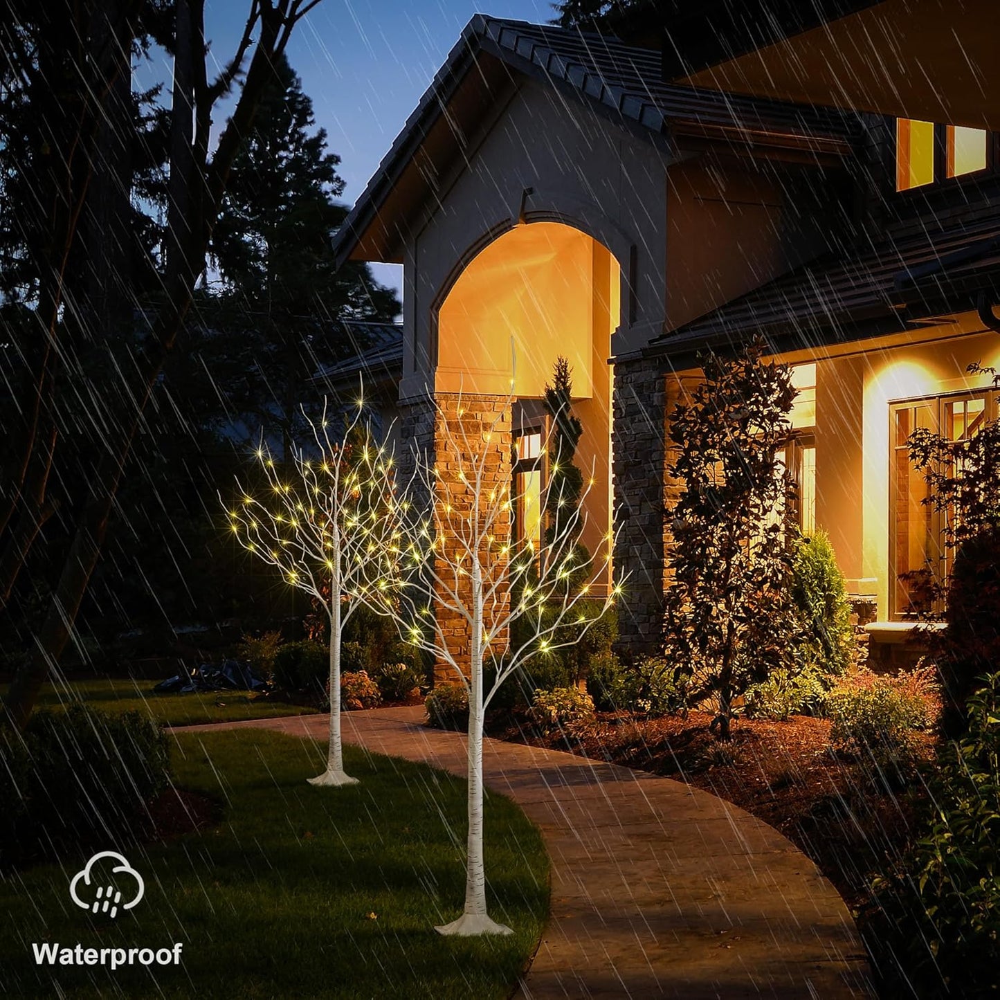 LED Birch Tree Light Set - 4ft, 6ft, 8ft Trees with Warm White Lights - Indoor Outdoor Christmas Wedding Party Decorations (3-Pack)