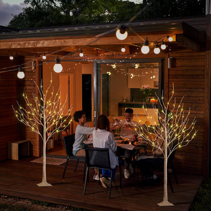 LED Birch Tree Light Set - 4ft, 6ft, 8ft Trees with Warm White Lights - Indoor Outdoor Christmas Wedding Party Decorations (3-Pack)