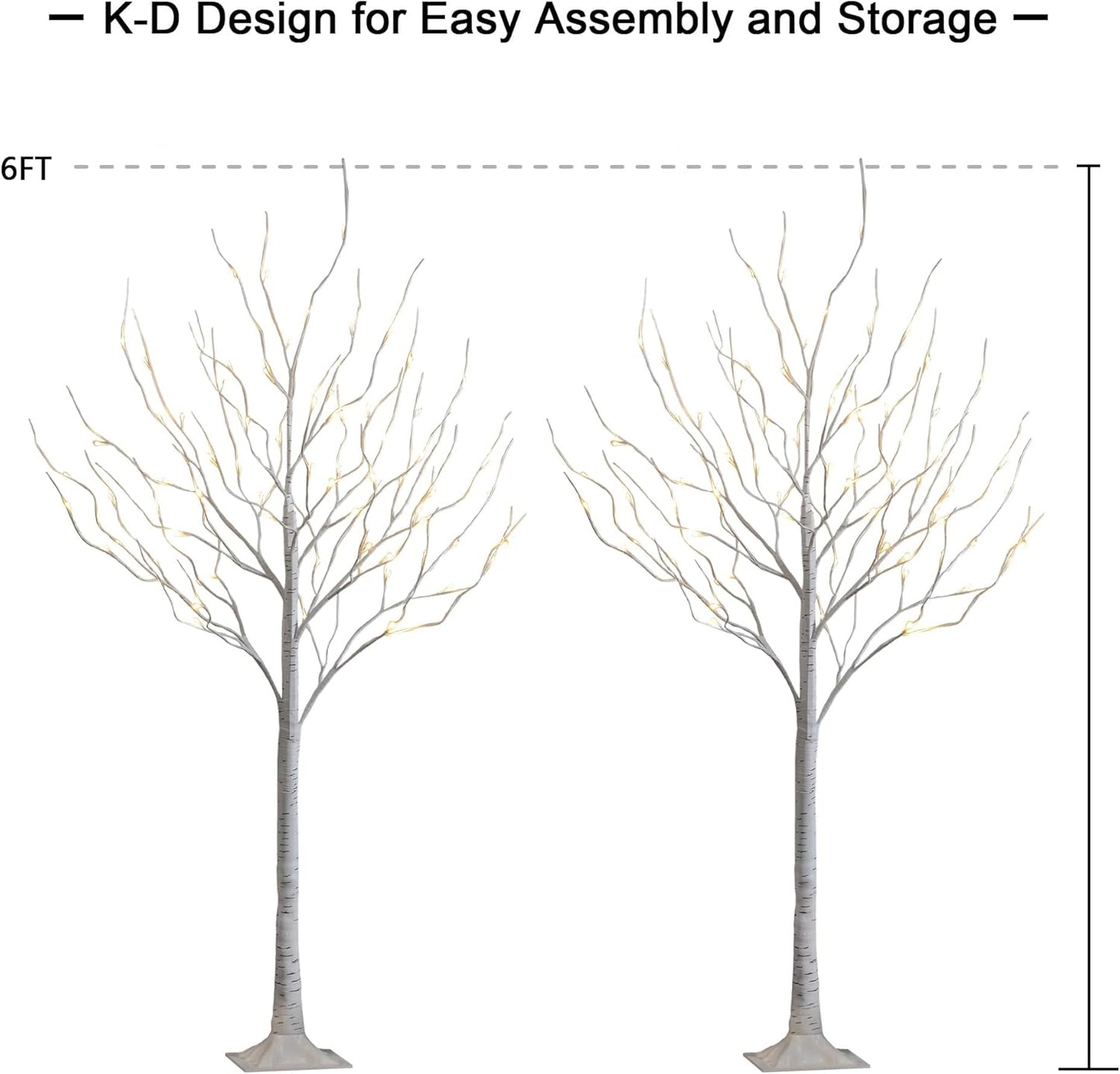 LED Birch Tree Light Set - 4ft, 6ft, 8ft Trees with Warm White Lights - Indoor Outdoor Christmas Wedding Party Decorations (3-Pack)