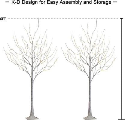 LED Birch Tree Light Set - 4ft, 6ft, 8ft Trees with Warm White Lights - Indoor Outdoor Christmas Wedding Party Decorations (3-Pack)