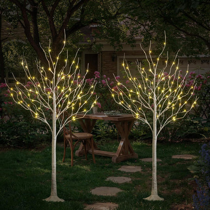 LED Birch Tree Light Set - 4ft, 6ft, 8ft Trees with Warm White Lights - Indoor Outdoor Christmas Wedding Party Decorations (3-Pack)