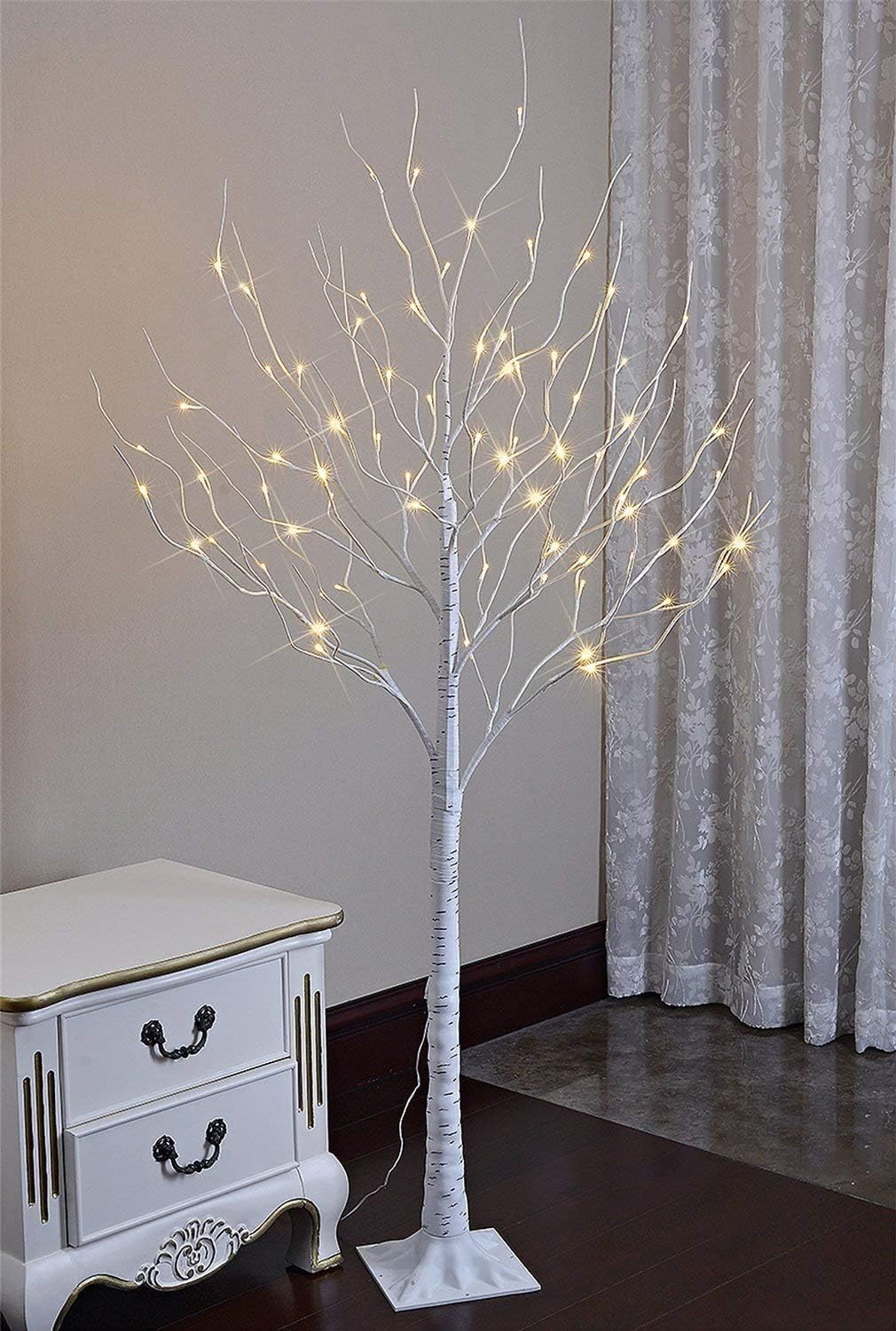 LED Birch Tree Light Set - 4ft, 6ft, 8ft Trees with Warm White Lights - Indoor Outdoor Christmas Wedding Party Decorations (3-Pack)