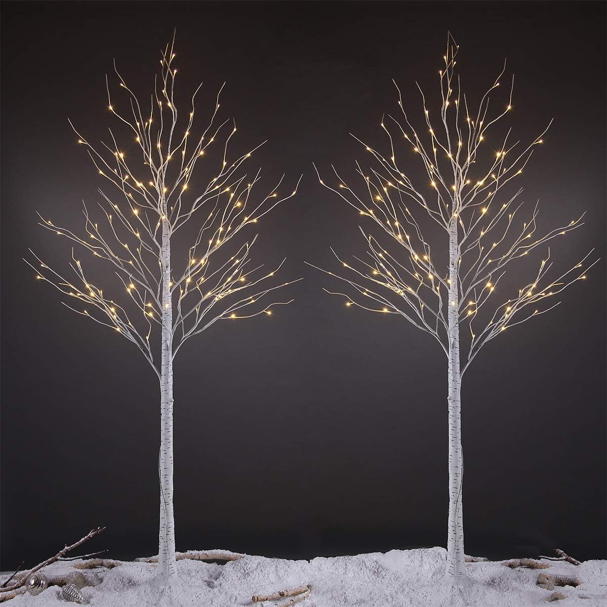 LED Birch Tree Light Set - 4ft, 6ft, 8ft Trees with Warm White Lights - Indoor Outdoor Christmas Wedding Party Decorations (3-Pack)