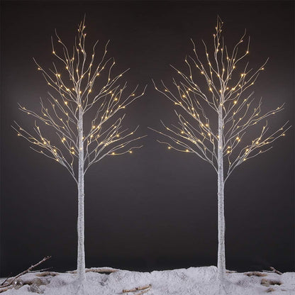 LED Birch Tree Light Set - 4ft, 6ft, 8ft Trees with Warm White Lights - Indoor Outdoor Christmas Wedding Party Decorations (3-Pack)