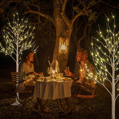 LED Birch Tree Light Set - 4ft, 6ft, 8ft Trees with Warm White Lights - Indoor Outdoor Christmas Wedding Party Decorations (3-Pack)