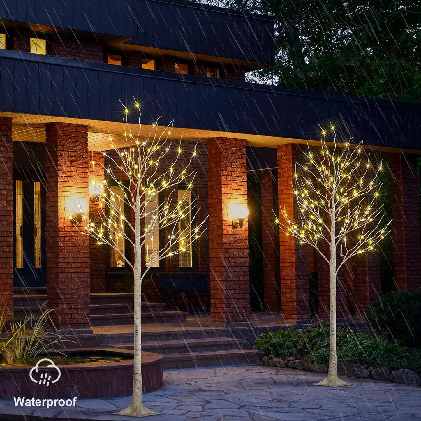 LED Birch Tree Light Set - 4ft, 6ft, 8ft Trees with Warm White Lights - Indoor Outdoor Christmas Wedding Party Decorations (3-Pack)