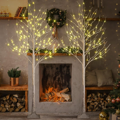 LED Birch Tree Light Set - 4ft, 6ft, 8ft Trees with Warm White Lights - Indoor Outdoor Christmas Wedding Party Decorations (3-Pack)