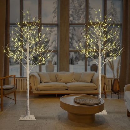 LED Birch Tree Light Set - 4ft, 6ft, 8ft Trees with Warm White Lights - Indoor Outdoor Christmas Wedding Party Decorations (3-Pack)