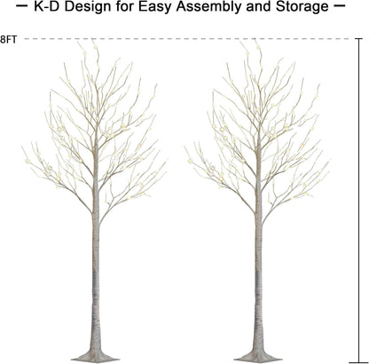 LED Birch Tree Light Set - 4ft, 6ft, 8ft Trees with Warm White Lights - Indoor Outdoor Christmas Wedding Party Decorations (3-Pack)