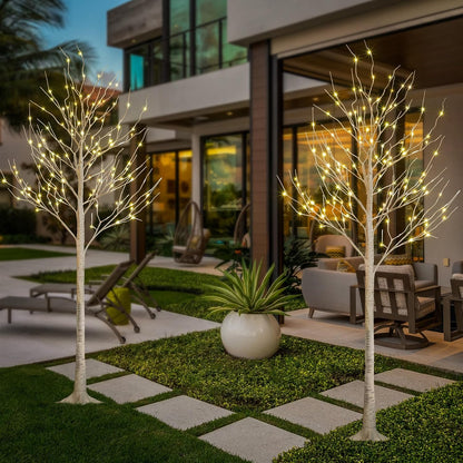 LED Birch Tree Light Set - 4ft, 6ft, 8ft Trees with Warm White Lights - Indoor Outdoor Christmas Wedding Party Decorations (3-Pack)