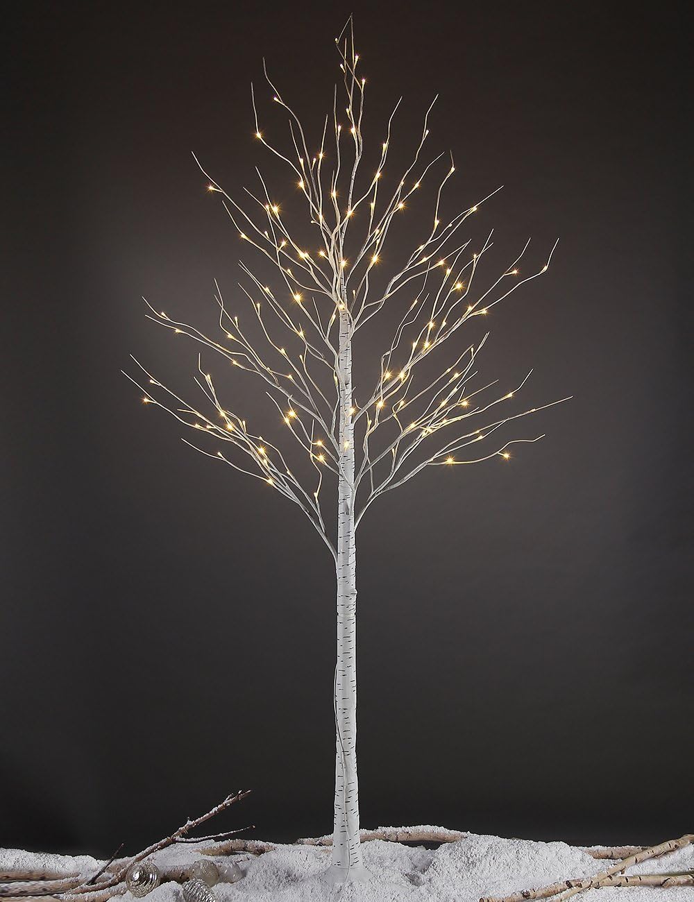 LED Birch Tree Light Set - 4ft, 6ft, 8ft Trees with Warm White Lights - Indoor Outdoor Christmas Wedding Party Decorations (3-Pack)