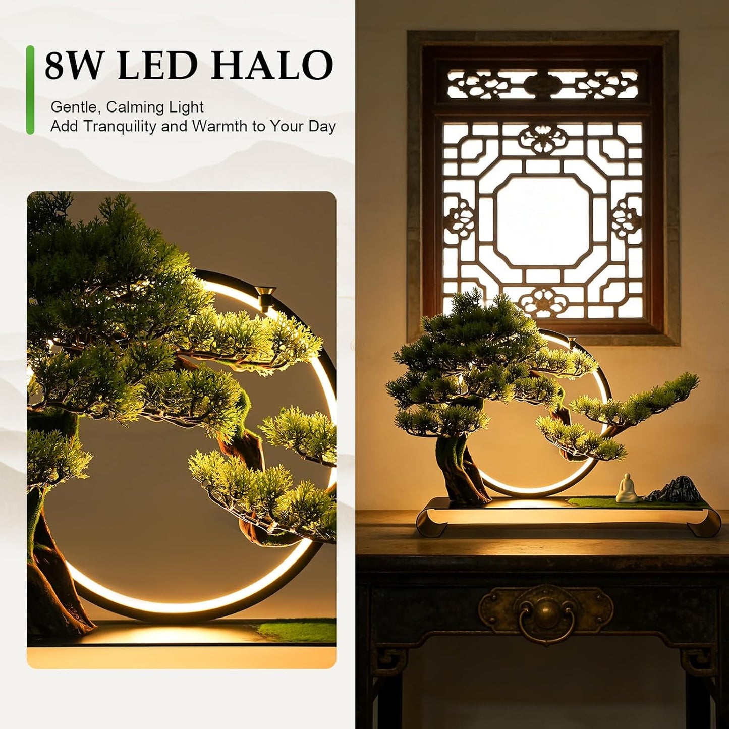 Realistic Simulation Bonsai Tree with LED Light, Zen Desktop Decoration for Home & Office, Artificial Pine Bonsai with Adjustable Brightness, for Stress Relief & Meditation