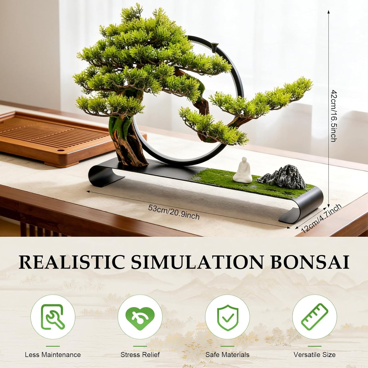 Realistic Simulation Bonsai Tree with LED Light, Zen Desktop Decoration for Home & Office, Artificial Pine Bonsai with Adjustable Brightness, for Stress Relief & Meditation