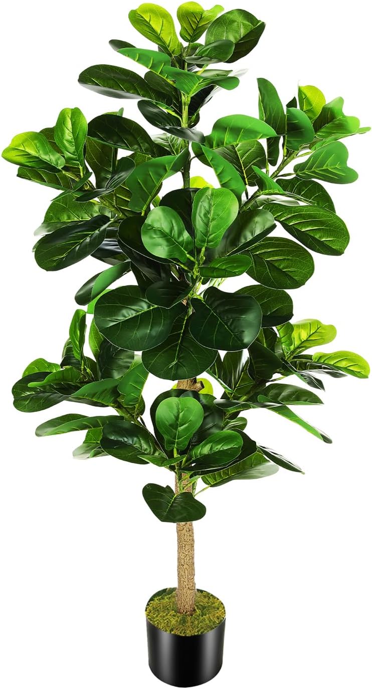 OXLLXO 6ft Artificial Fiddle Leaf Fig Tree (72in) with Plastic Nursery Pot Faux Tree, Ficus Lyrata Fake Plant for Office House Farmhouse Living Room Home Decor (Indoor/Outdoor)