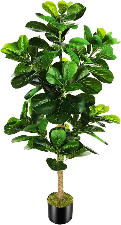 OXLLXO 6ft Artificial Fiddle Leaf Fig Tree (72in) with Plastic Nursery Pot Faux Tree, Ficus Lyrata Fake Plant for Office House Farmhouse Living Room Home Decor (Indoor/Outdoor)