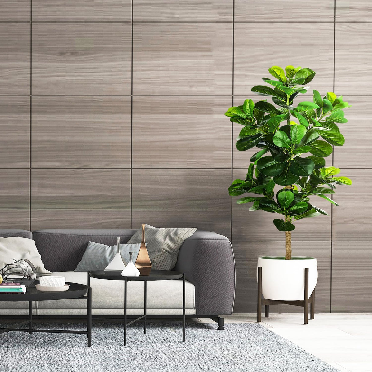 OXLLXO 6ft Artificial Fiddle Leaf Fig Tree (72in) with Plastic Nursery Pot Faux Tree, Ficus Lyrata Fake Plant for Office House Farmhouse Living Room Home Decor (Indoor/Outdoor)