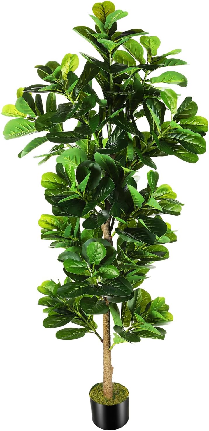 OXLLXO 6ft Artificial Fiddle Leaf Fig Tree (72in) with Plastic Nursery Pot Faux Tree, Ficus Lyrata Fake Plant for Office House Farmhouse Living Room Home Decor (Indoor/Outdoor)