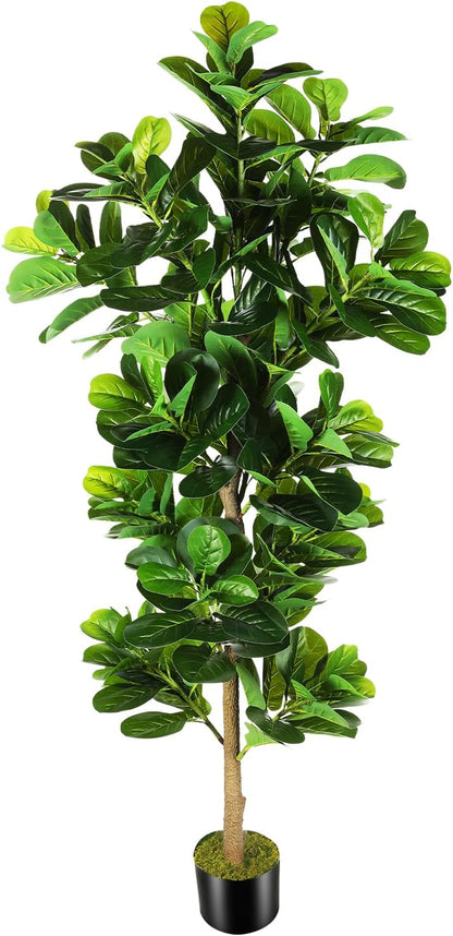 OXLLXO 6ft Artificial Fiddle Leaf Fig Tree (72in) with Plastic Nursery Pot Faux Tree, Ficus Lyrata Fake Plant for Office House Farmhouse Living Room Home Decor (Indoor/Outdoor)