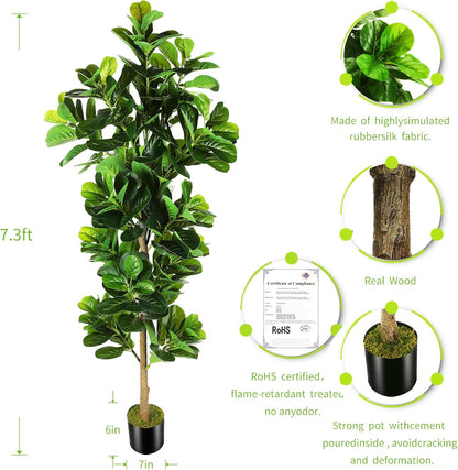 OXLLXO 6ft Artificial Fiddle Leaf Fig Tree (72in) with Plastic Nursery Pot Faux Tree, Ficus Lyrata Fake Plant for Office House Farmhouse Living Room Home Decor (Indoor/Outdoor)