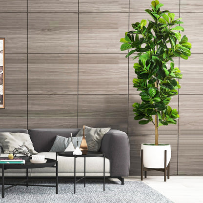 OXLLXO 6ft Artificial Fiddle Leaf Fig Tree (72in) with Plastic Nursery Pot Faux Tree, Ficus Lyrata Fake Plant for Office House Farmhouse Living Room Home Decor (Indoor/Outdoor)