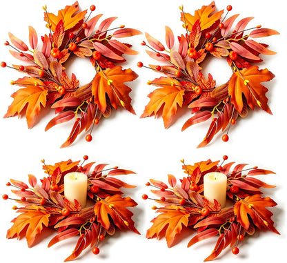 6 Pcs Green Boxwood Candle Rings Wreaths Mini Spring Summer Forsythia Wreath for Front Door Artificial Rings Wreaths with White Flowers for Pillar Porch Wall Window Farmhouse All Seasons Decor