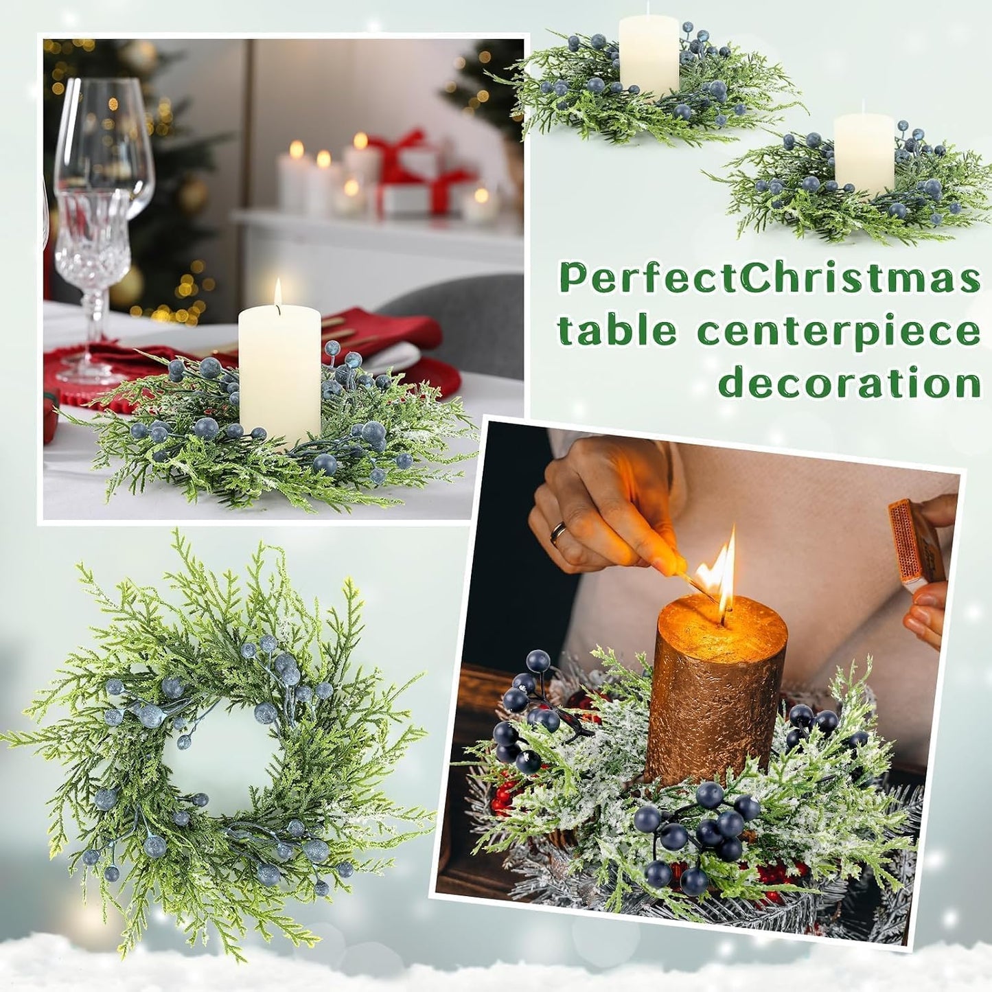 6 Pcs Green Boxwood Candle Rings Wreaths Mini Spring Summer Forsythia Wreath for Front Door Artificial Rings Wreaths with White Flowers for Pillar Porch Wall Window Farmhouse All Seasons Decor