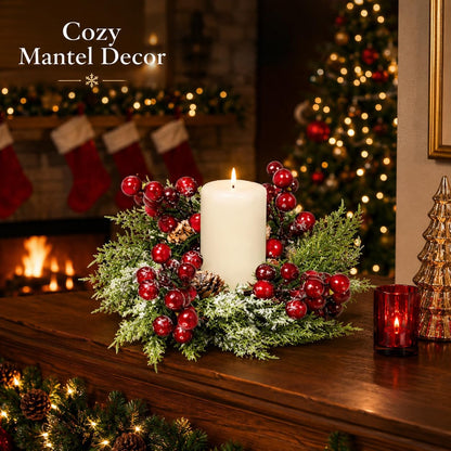 6 Pcs Green Boxwood Candle Rings Wreaths Mini Spring Summer Forsythia Wreath for Front Door Artificial Rings Wreaths with White Flowers for Pillar Porch Wall Window Farmhouse All Seasons Decor
