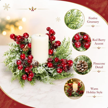 6 Pcs Green Boxwood Candle Rings Wreaths Mini Spring Summer Forsythia Wreath for Front Door Artificial Rings Wreaths with White Flowers for Pillar Porch Wall Window Farmhouse All Seasons Decor