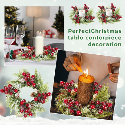 6 Pcs Green Boxwood Candle Rings Wreaths Mini Spring Summer Forsythia Wreath for Front Door Artificial Rings Wreaths with White Flowers for Pillar Porch Wall Window Farmhouse All Seasons Decor