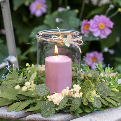 6 Pcs Green Boxwood Candle Rings Wreaths Mini Spring Summer Forsythia Wreath for Front Door Artificial Rings Wreaths with White Flowers for Pillar Porch Wall Window Farmhouse All Seasons Decor