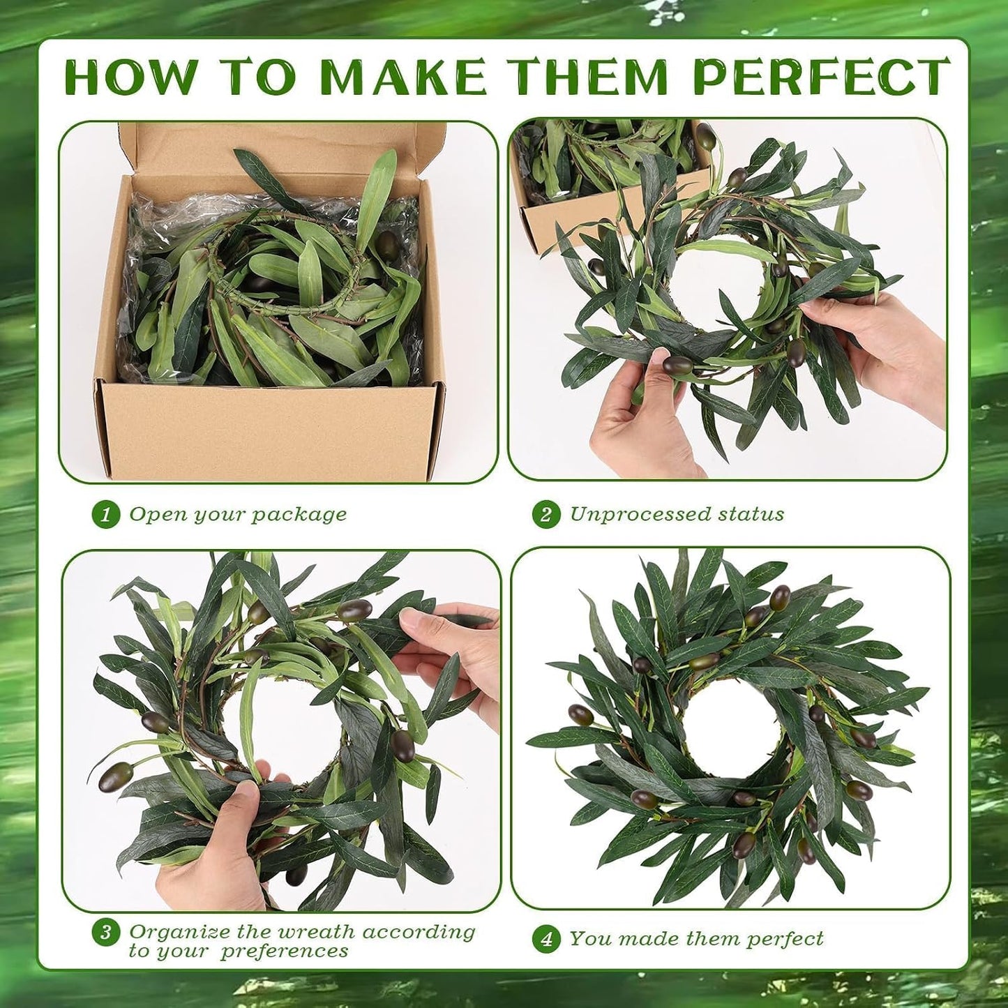 6 Pcs Green Boxwood Candle Rings Wreaths Mini Spring Summer Forsythia Wreath for Front Door Artificial Rings Wreaths with White Flowers for Pillar Porch Wall Window Farmhouse All Seasons Decor