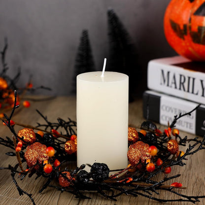 6 Pcs Green Boxwood Candle Rings Wreaths Mini Spring Summer Forsythia Wreath for Front Door Artificial Rings Wreaths with White Flowers for Pillar Porch Wall Window Farmhouse All Seasons Decor