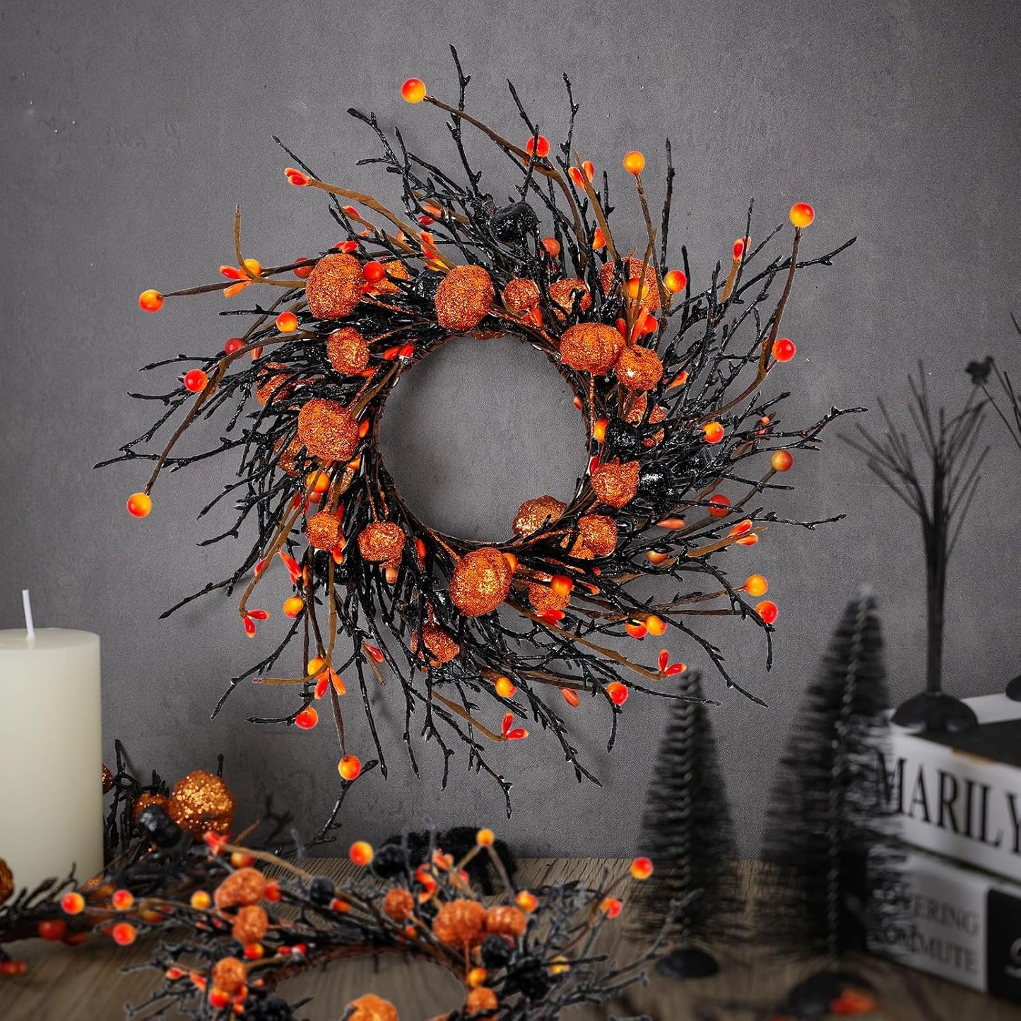 6 Pcs Green Boxwood Candle Rings Wreaths Mini Spring Summer Forsythia Wreath for Front Door Artificial Rings Wreaths with White Flowers for Pillar Porch Wall Window Farmhouse All Seasons Decor