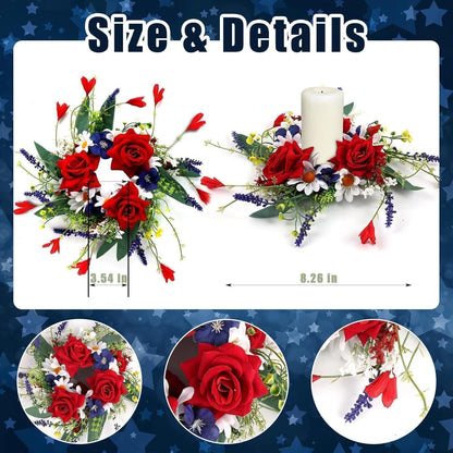 6 Pcs Green Boxwood Candle Rings Wreaths Mini Spring Summer Forsythia Wreath for Front Door Artificial Rings Wreaths with White Flowers for Pillar Porch Wall Window Farmhouse All Seasons Decor
