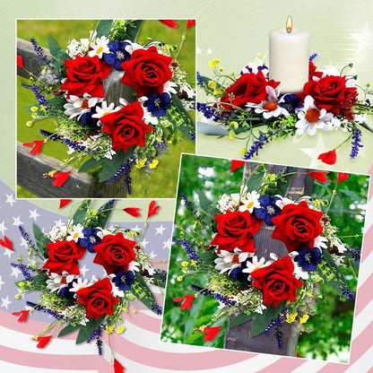 6 Pcs Green Boxwood Candle Rings Wreaths Mini Spring Summer Forsythia Wreath for Front Door Artificial Rings Wreaths with White Flowers for Pillar Porch Wall Window Farmhouse All Seasons Decor