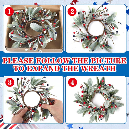 6 Pcs Green Boxwood Candle Rings Wreaths Mini Spring Summer Forsythia Wreath for Front Door Artificial Rings Wreaths with White Flowers for Pillar Porch Wall Window Farmhouse All Seasons Decor