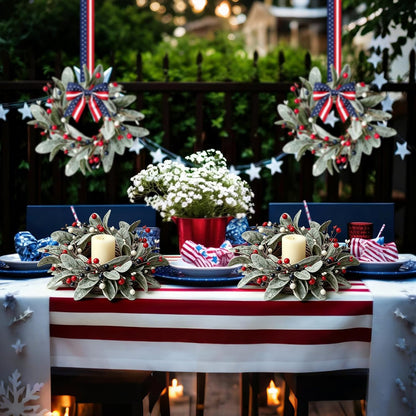 6 Pcs Green Boxwood Candle Rings Wreaths Mini Spring Summer Forsythia Wreath for Front Door Artificial Rings Wreaths with White Flowers for Pillar Porch Wall Window Farmhouse All Seasons Decor