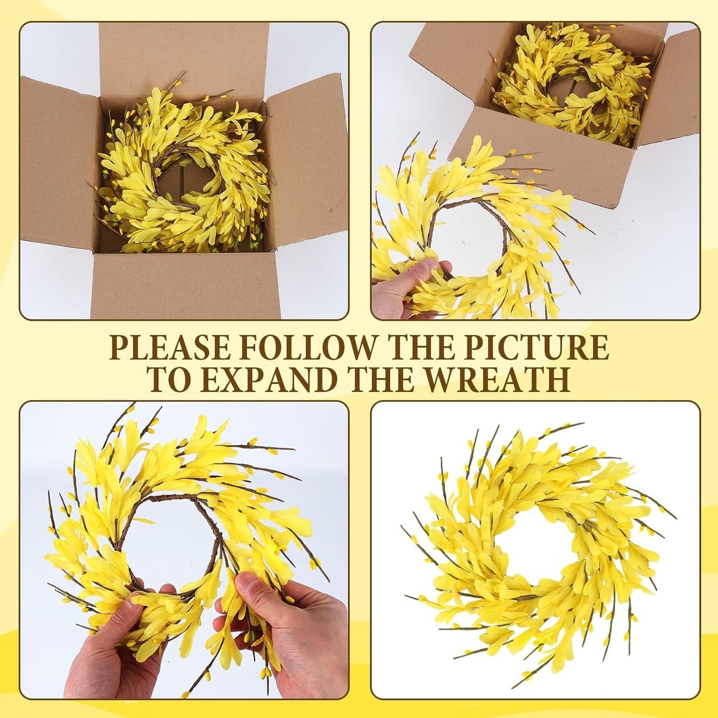 6 Pcs Green Boxwood Candle Rings Wreaths Mini Spring Summer Forsythia Wreath for Front Door Artificial Rings Wreaths with White Flowers for Pillar Porch Wall Window Farmhouse All Seasons Decor