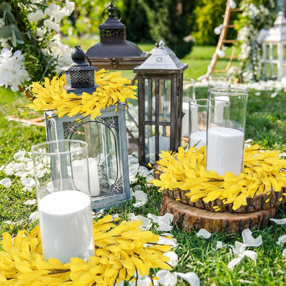 6 Pcs Green Boxwood Candle Rings Wreaths Mini Spring Summer Forsythia Wreath for Front Door Artificial Rings Wreaths with White Flowers for Pillar Porch Wall Window Farmhouse All Seasons Decor