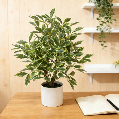 Artificial Potted Plant, 18“ Indoor Fake Lemon Tree Greenery with White Pot Faux Green Plants Lemon Citrus Branches Stems for Kitchen Office Living Room Table Desk Home Decor