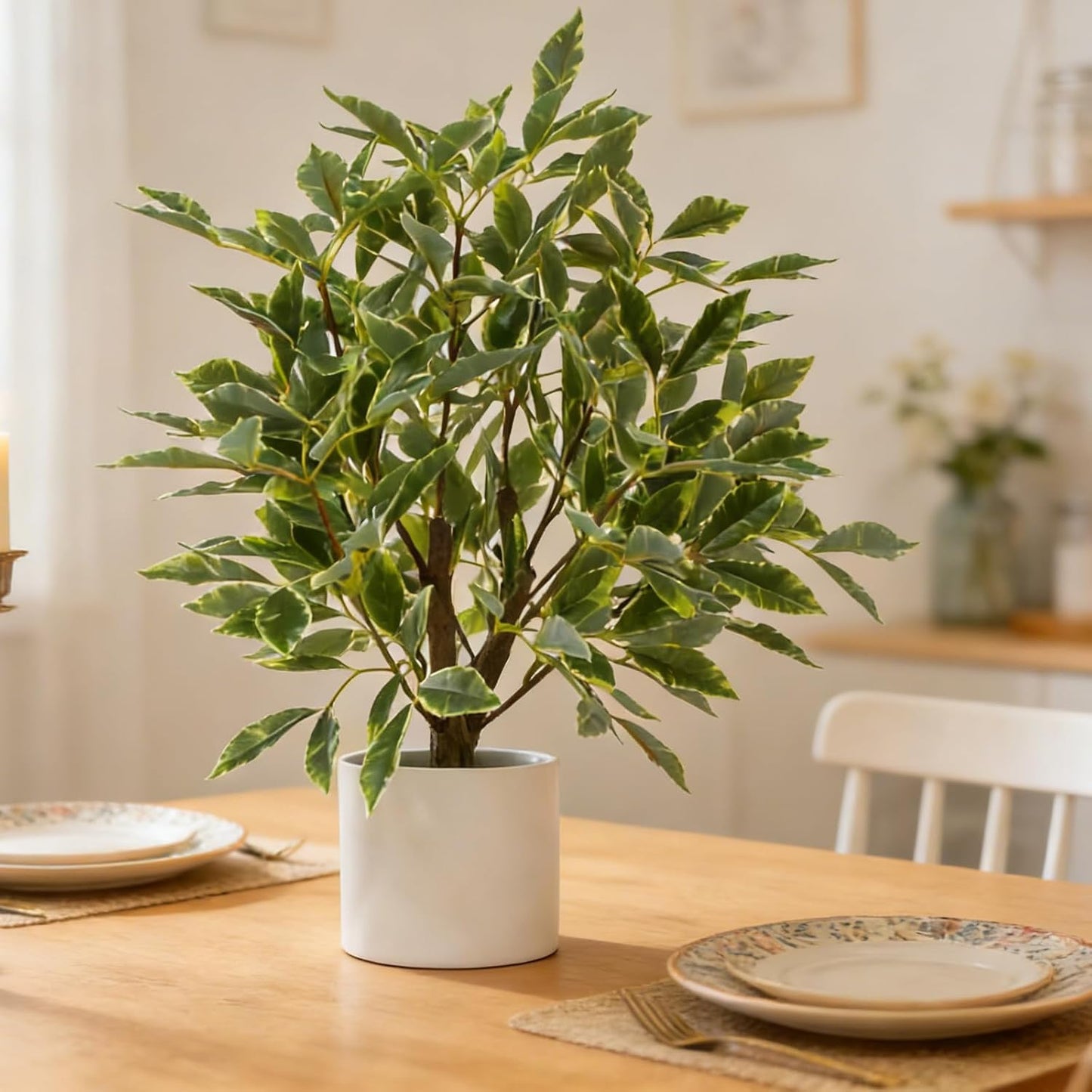 Artificial Potted Plant, 18“ Indoor Fake Lemon Tree Greenery with White Pot Faux Green Plants Lemon Citrus Branches Stems for Kitchen Office Living Room Table Desk Home Decor