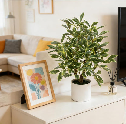Artificial Potted Plant, 18“ Indoor Fake Lemon Tree Greenery with White Pot Faux Green Plants Lemon Citrus Branches Stems for Kitchen Office Living Room Table Desk Home Decor