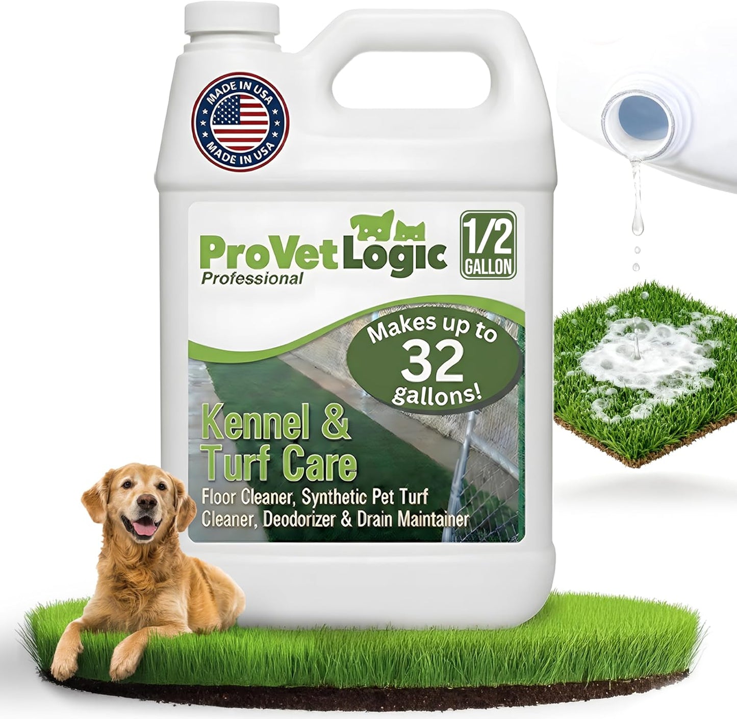 Kennel & Turf Care- Floor Cleaner, Synthetic Pet Turf Cleaner, Deodorizer & Drain Maintainer (Concentrated)- 1/2 Gallon