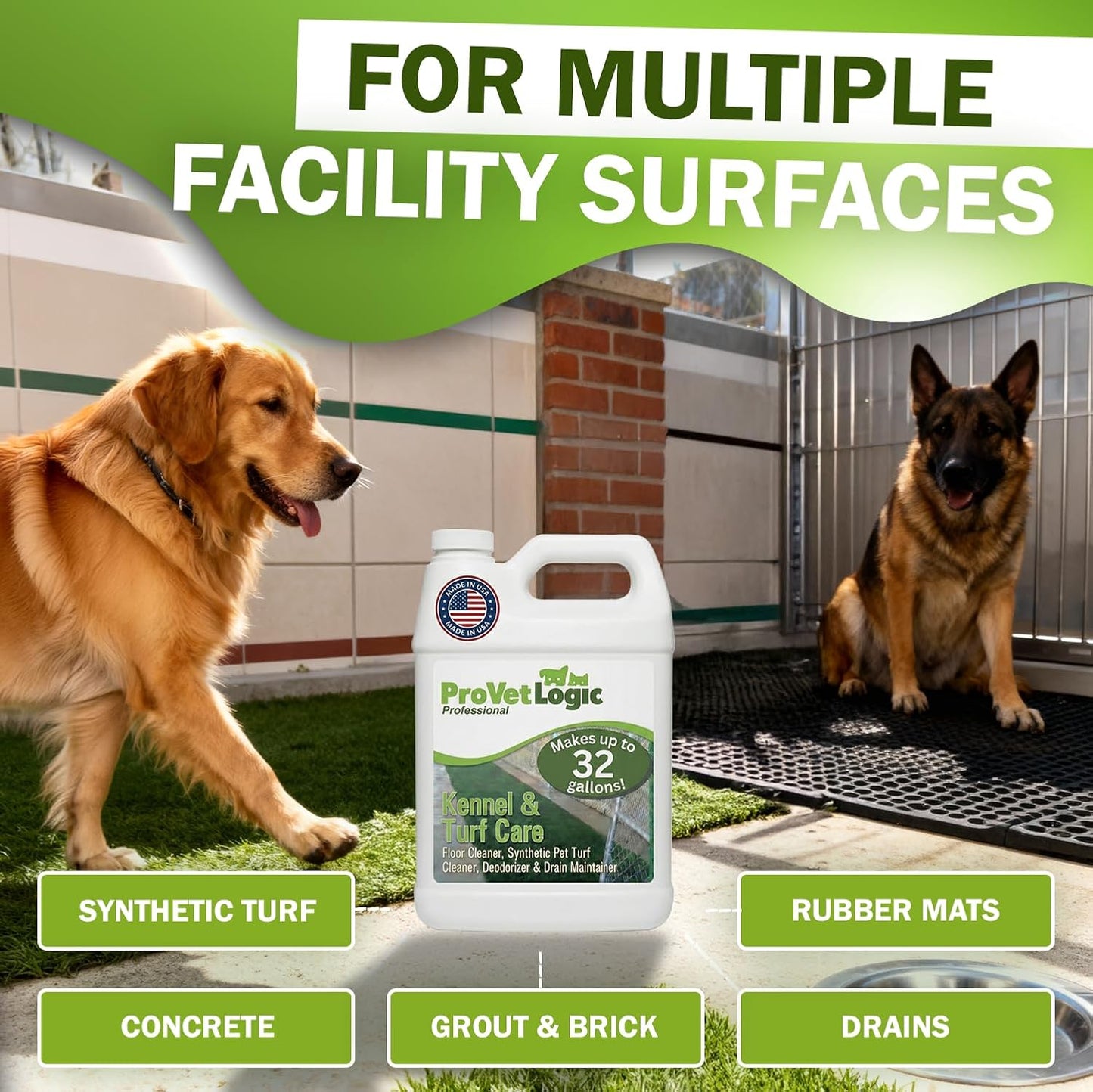 Kennel & Turf Care- Floor Cleaner, Synthetic Pet Turf Cleaner, Deodorizer & Drain Maintainer (Concentrated)- 1/2 Gallon
