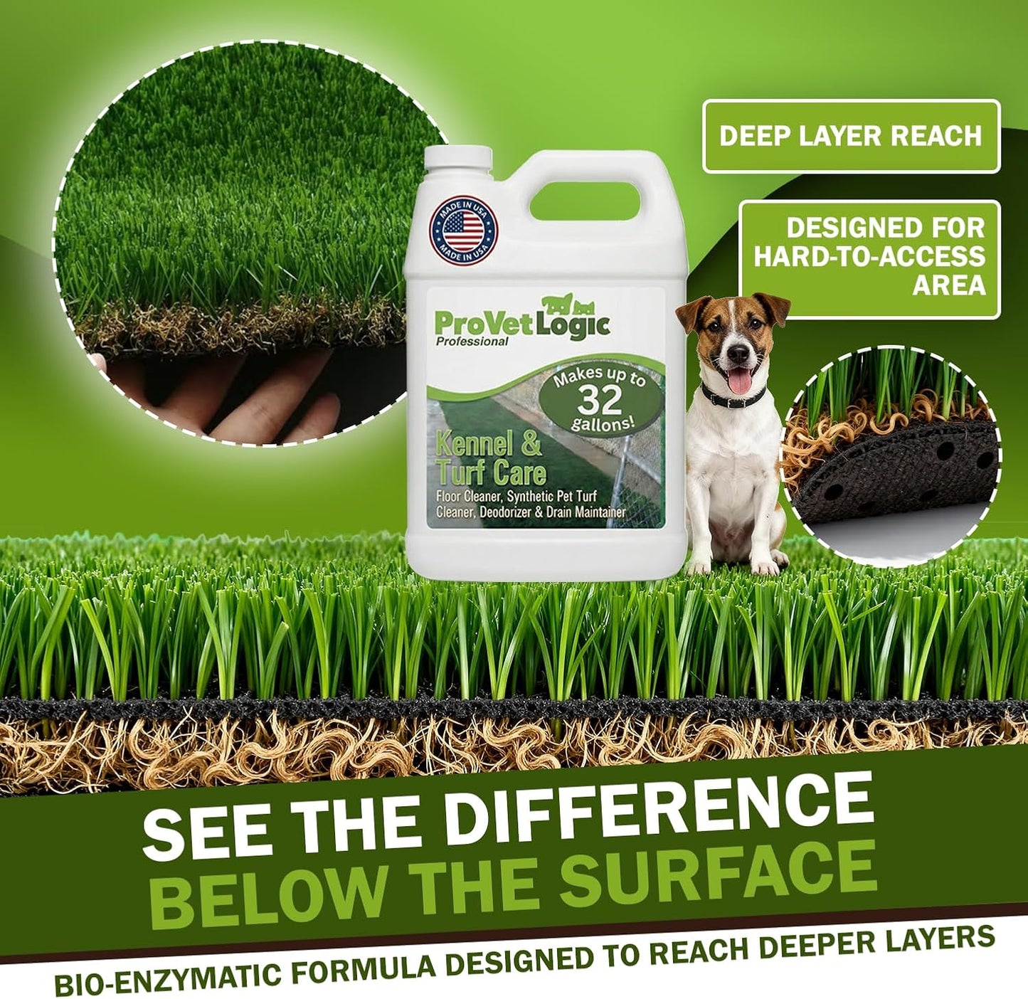 Kennel & Turf Care- Floor Cleaner, Synthetic Pet Turf Cleaner, Deodorizer & Drain Maintainer (Concentrated)- 1/2 Gallon