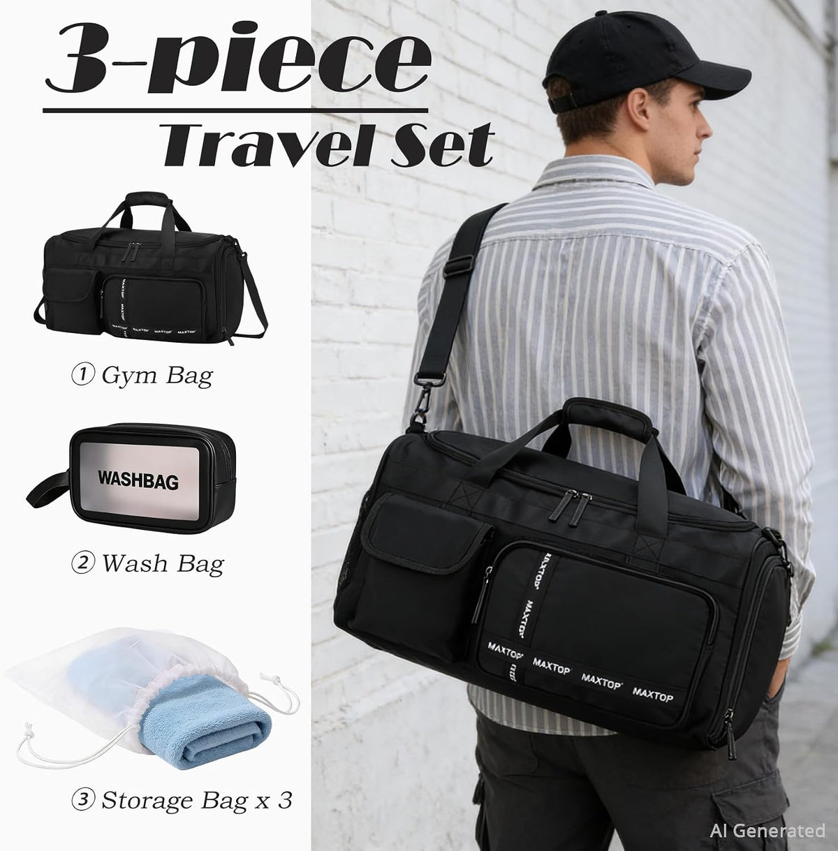 Large Gym Bag for Women Men Duffle Bag With Wet Dry Separation
