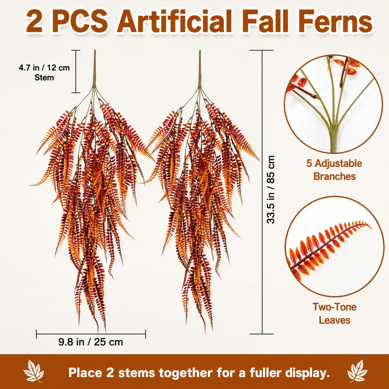 2PCS Reptile Plants for Terrarium - 33.5in Artificial Boston Fern Fake Vines, Fake Terrarium Plant for Leopard Gecko Lizard Snake Chameleon Bearded Dragon Tank Accessories(Red)