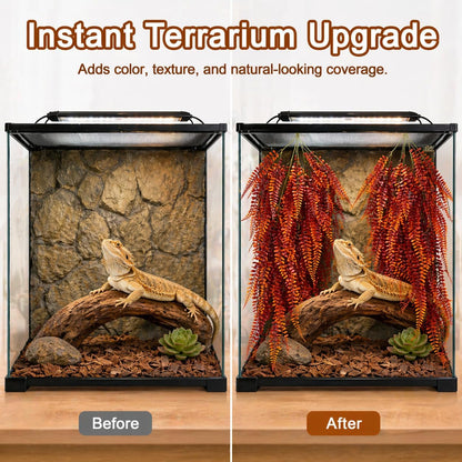 2PCS Reptile Plants for Terrarium - 33.5in Artificial Boston Fern Fake Vines, Fake Terrarium Plant for Leopard Gecko Lizard Snake Chameleon Bearded Dragon Tank Accessories(Red)