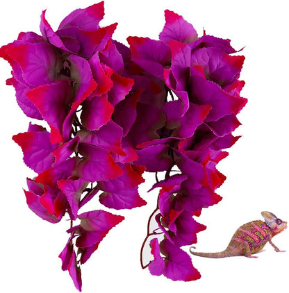 2 Pack Realistic Silk Hanging Plants for Reptile Terrarium, Non-Toxic Artificial Pink Decor, Safe Habitat for Bearded Dragons, Lizards, Geckos, Snakes & Amphibians