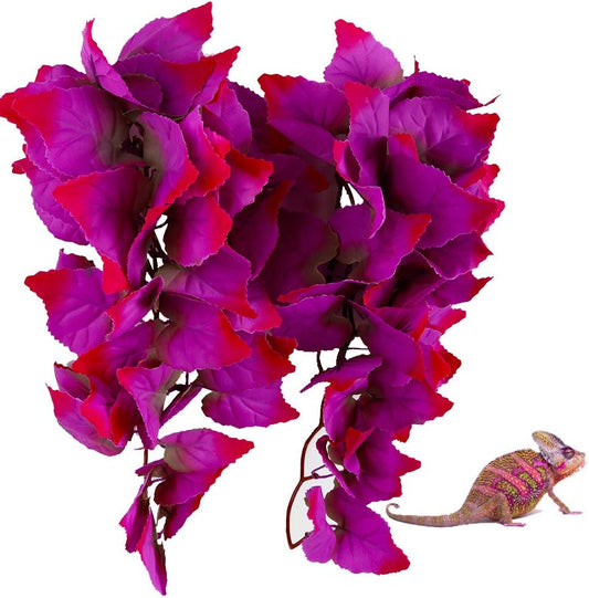 2 Pack Realistic Silk Hanging Plants for Reptile Terrarium, Non-Toxic Artificial Pink Decor, Safe Habitat for Bearded Dragons, Lizards, Geckos, Snakes & Amphibians